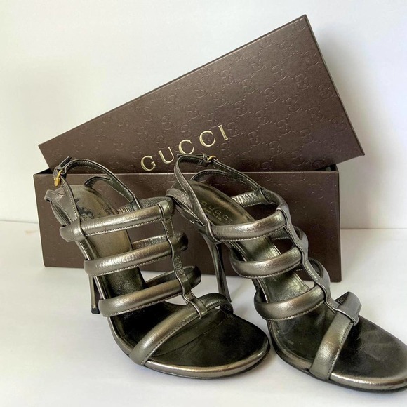 Great Condition Femme Fatale Metallic Strappy Gucci Heels in Box size 5 - Picture 1 of 4